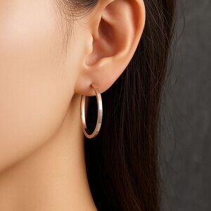 S925 Sterling Silver Hoop Earrings with Square Engraving, 29mm Minimalist Polish